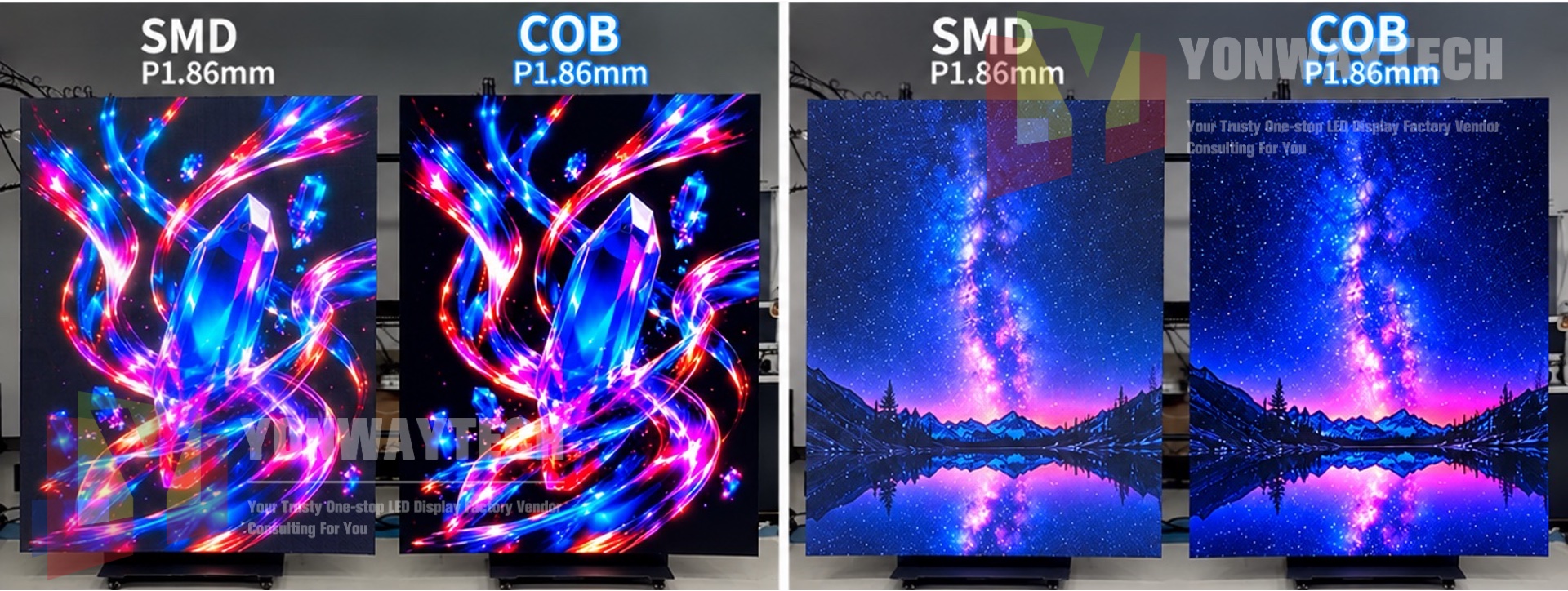 GOB vs COB P1.2 P1.5 P1.8 Comparisons High Contrast