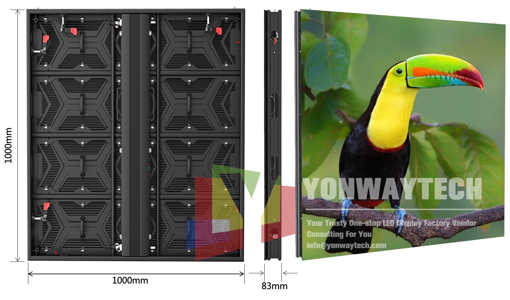 سىرتقى كۋادرات يېنىك ئېغىرلىقى 1000mmx1000mmx83 LED ئېكران