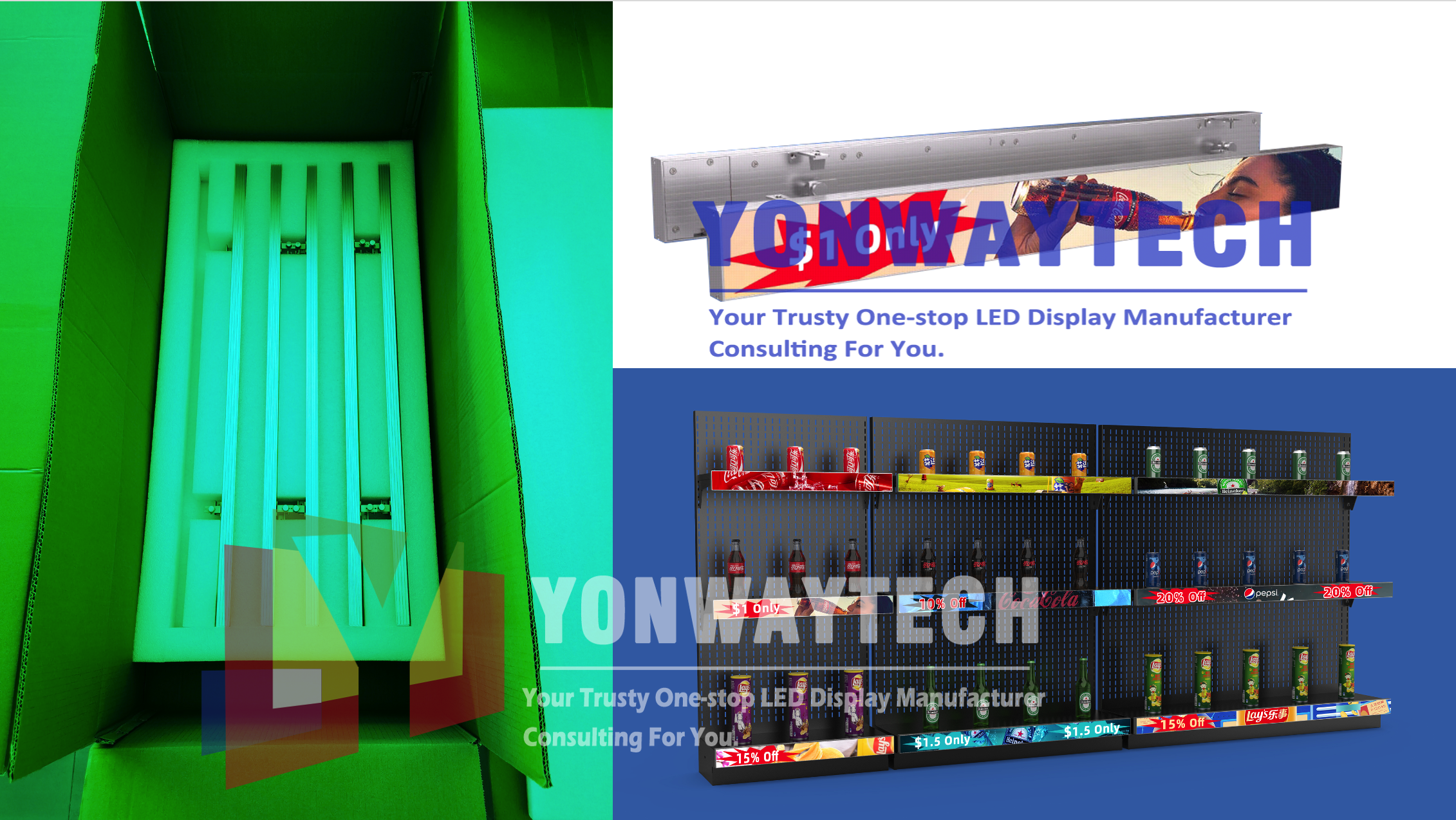 Yonwaytech P1.56 smartshelf led displej s cenovkou banner