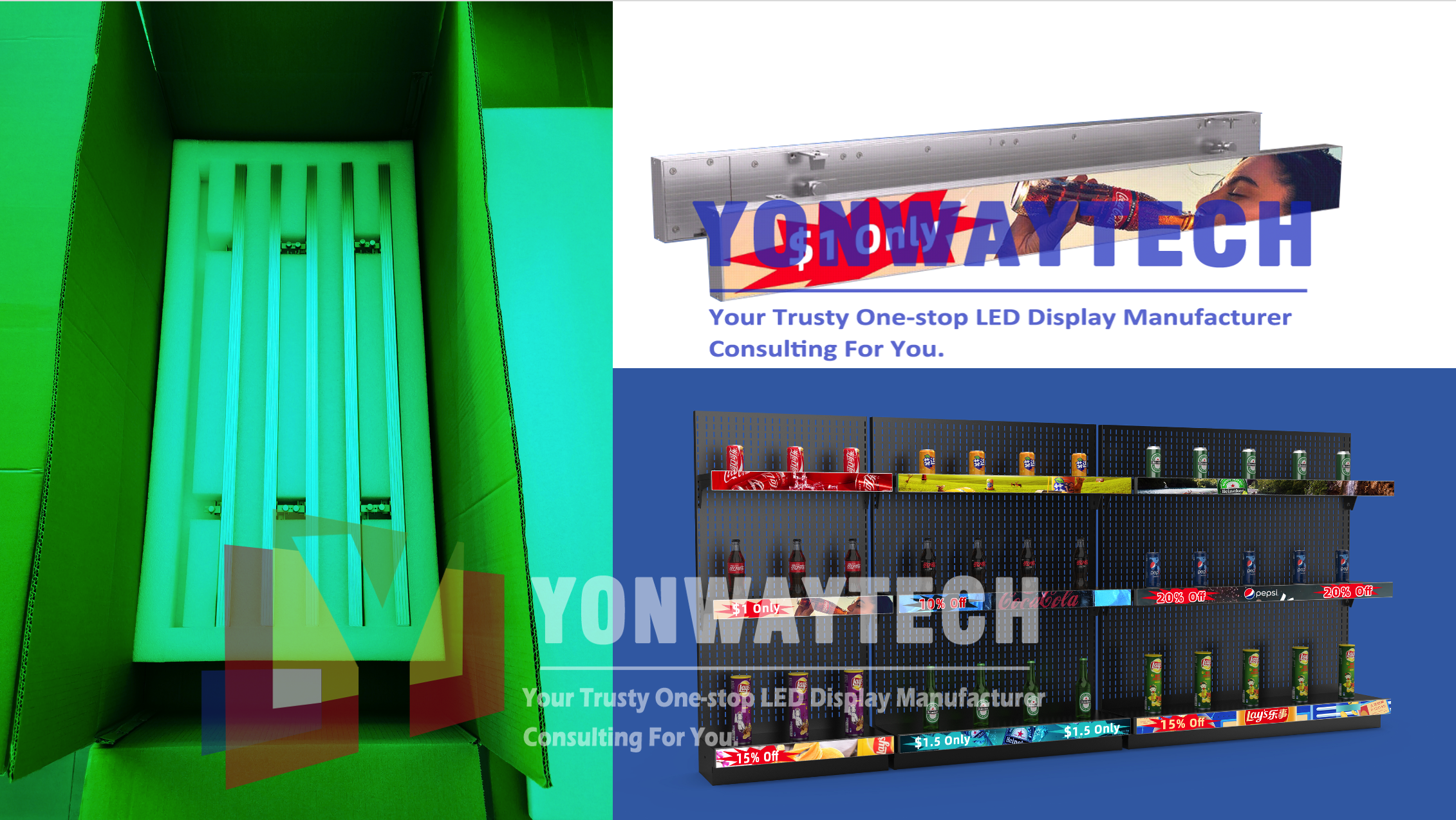 Yonwaytech P1.56 išmaniosios lentynos LED ekrano kainų etiketės juostos reklamjuostė