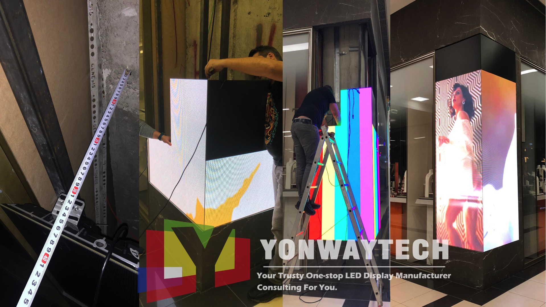 Yonwaytech p2.976 p3.91 ساڄي ڪنڊ جي اڳواڻي ستون اسڪرين