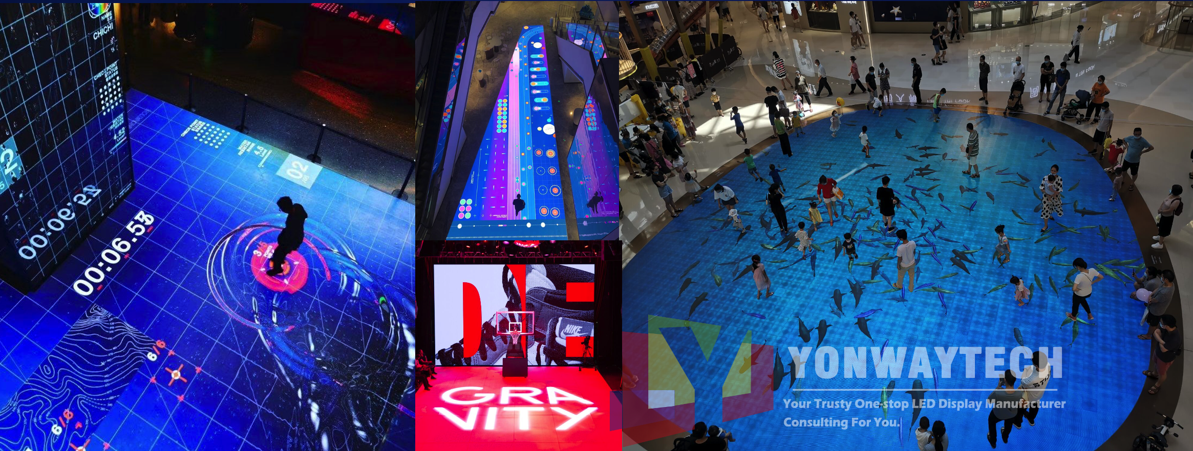 centro comercial pista de baile pantalla led interacción video pared centro